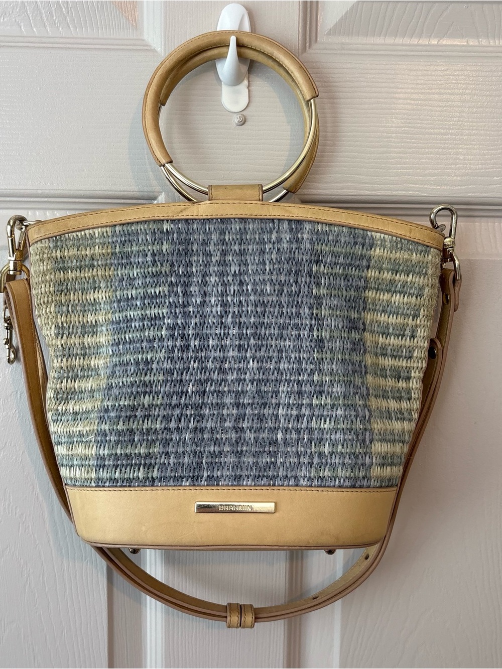 Brahmin Beige and Gray Woven Top-Handle Shoulder Bag